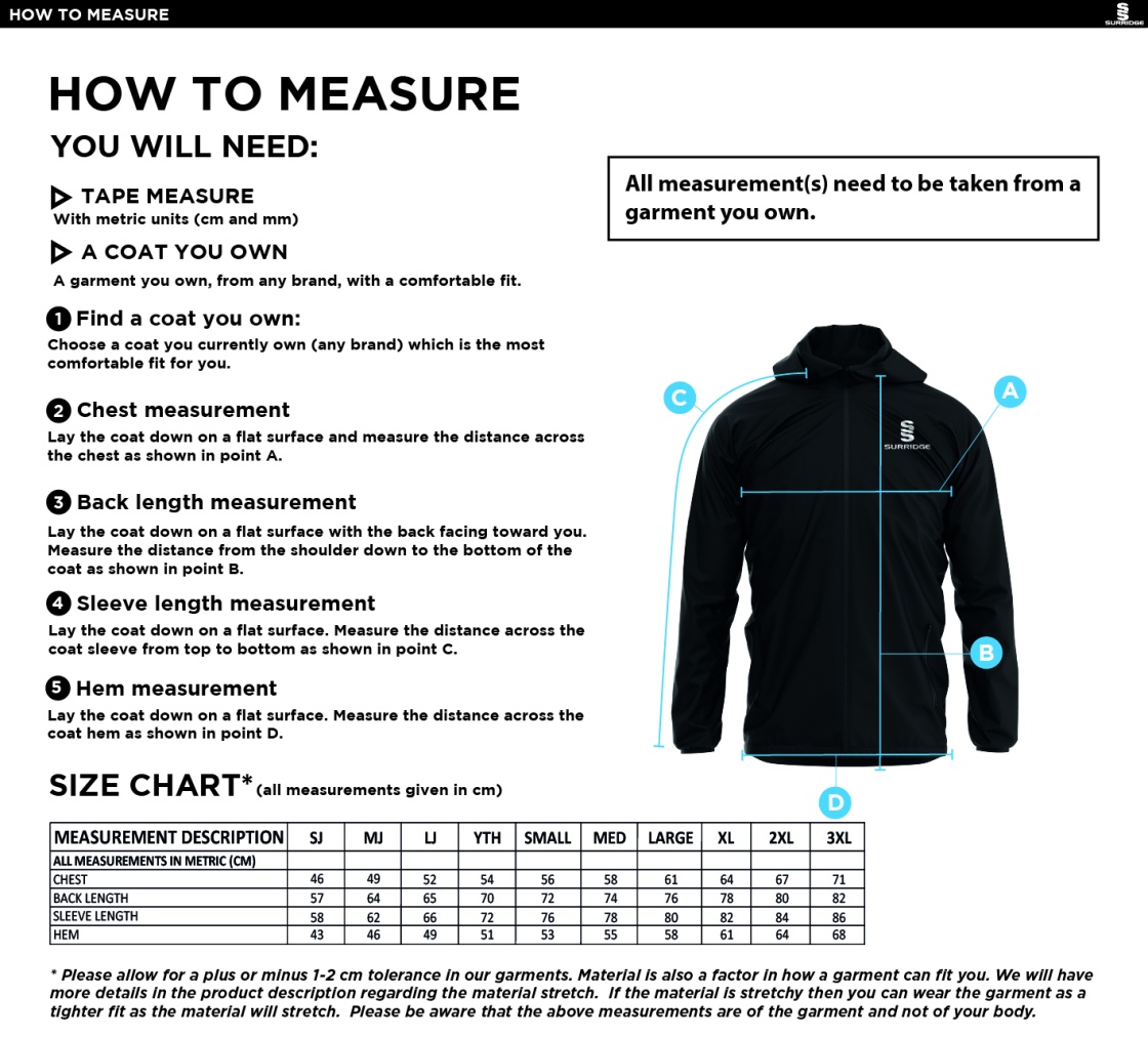 HSBC Dual Elite 1/4 Zip Hoody / Rain Jacket : Black - Size Guide