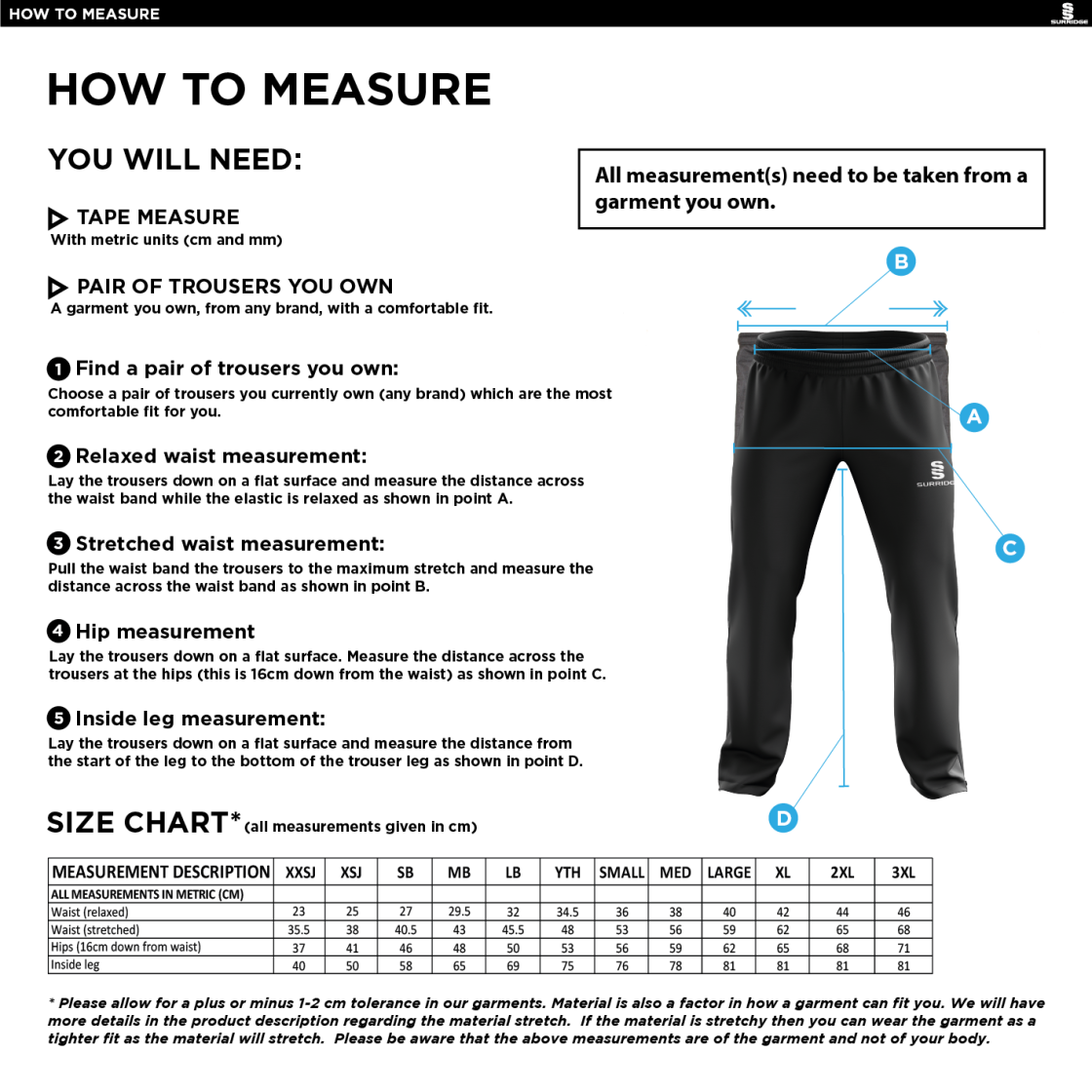 HSBC Classic Tracksuit Pant 3/4 Zip Length Navy Mens - Size Guide