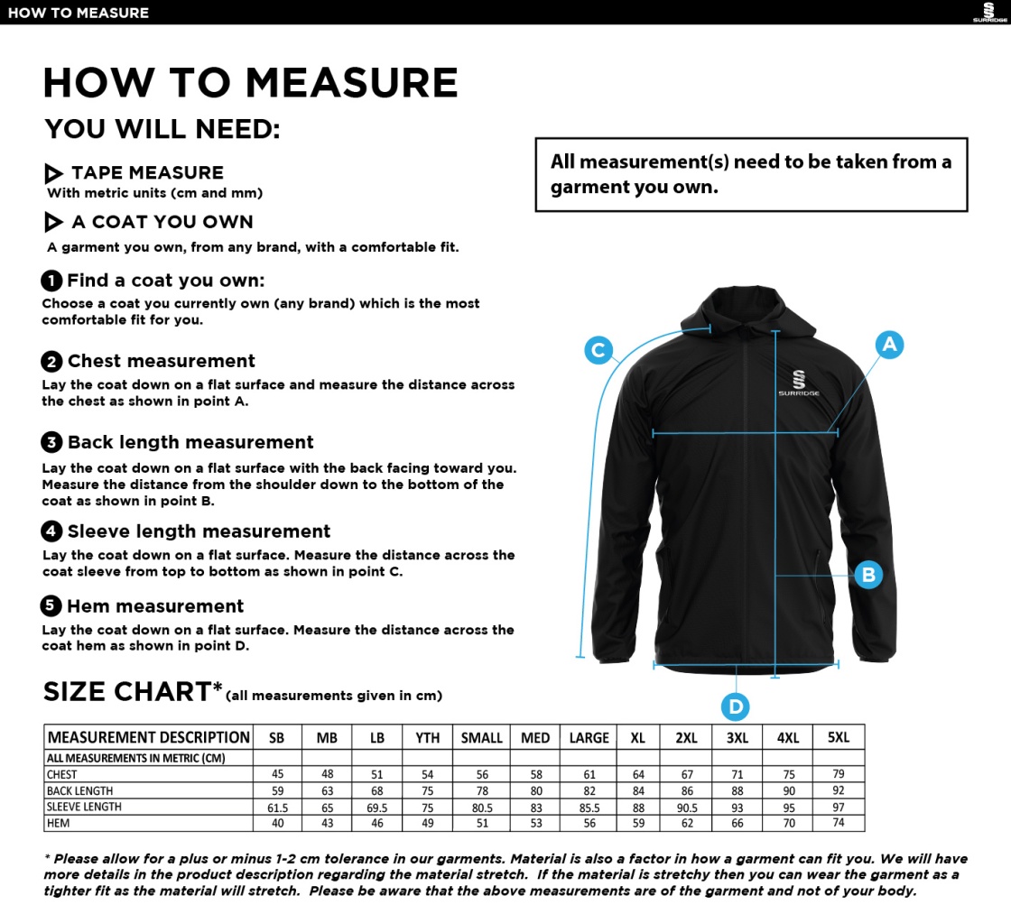 HSBC - Training Jacket - Size Guide