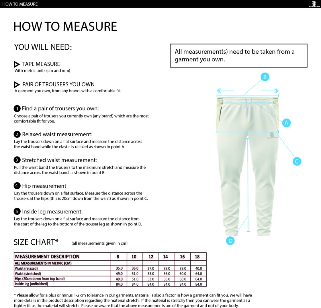 HSBC Ergo Playing Women`s Pant - Size Guide