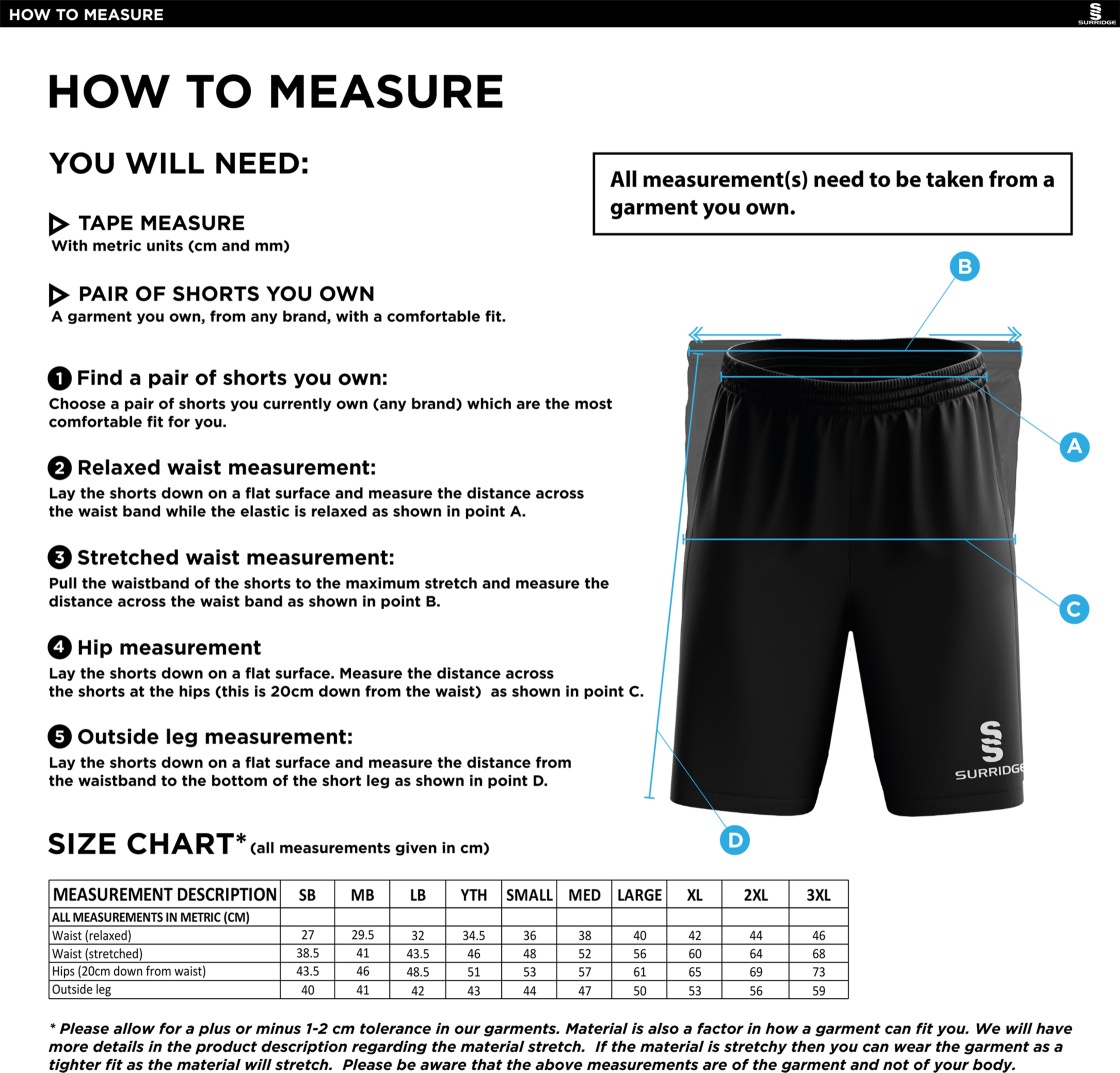 HSBC - Ripstop Training Shorts - Size Guide