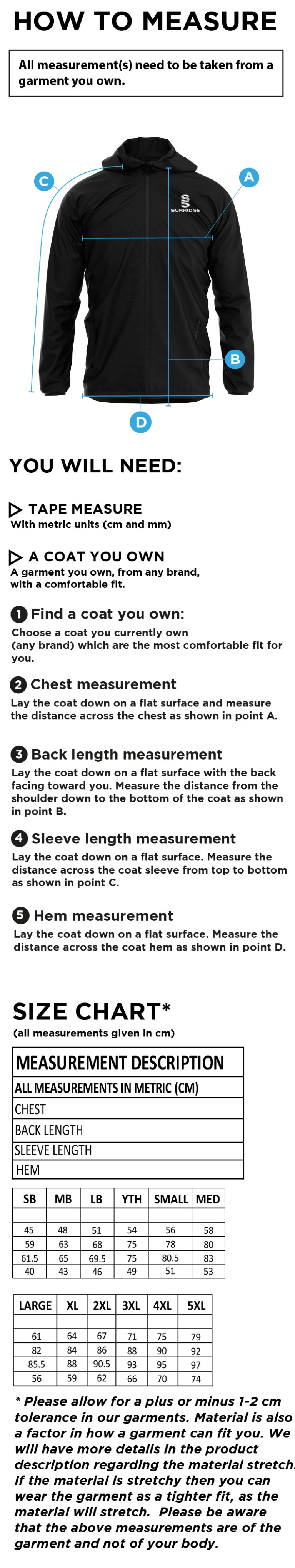 HSBC - Training Jacket - Size Guide