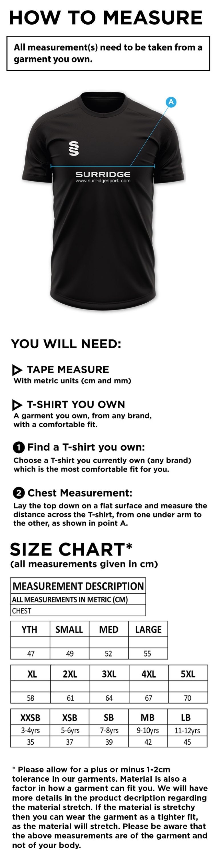 HSBC - Dual Training Shirt - Size Guide