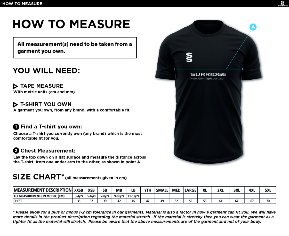 HSBC - Dual Training Shirt - Size Guide