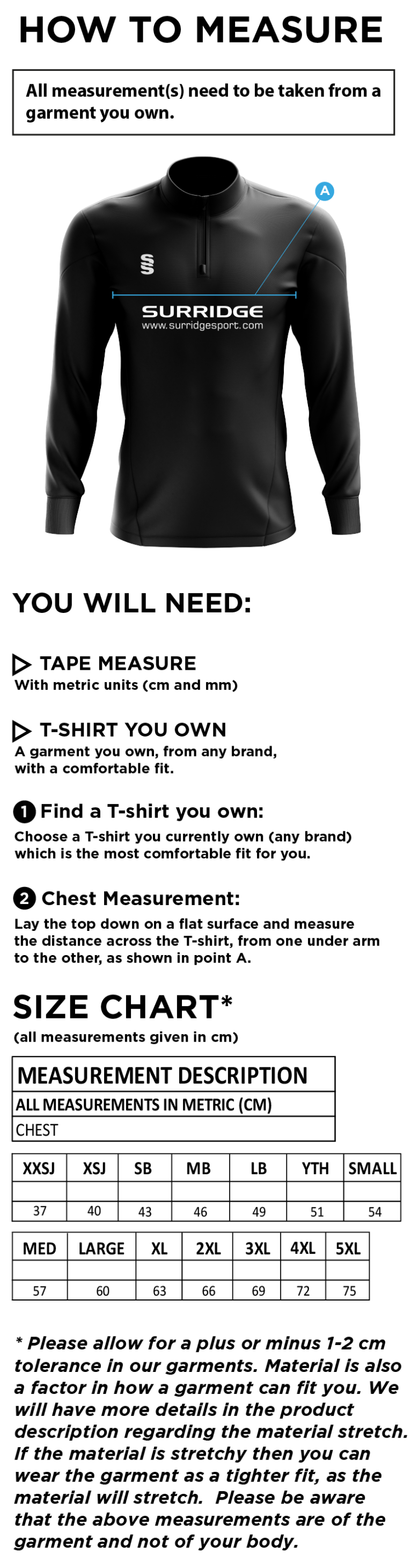 HSBC - Dual Mid-layer - Size Guide