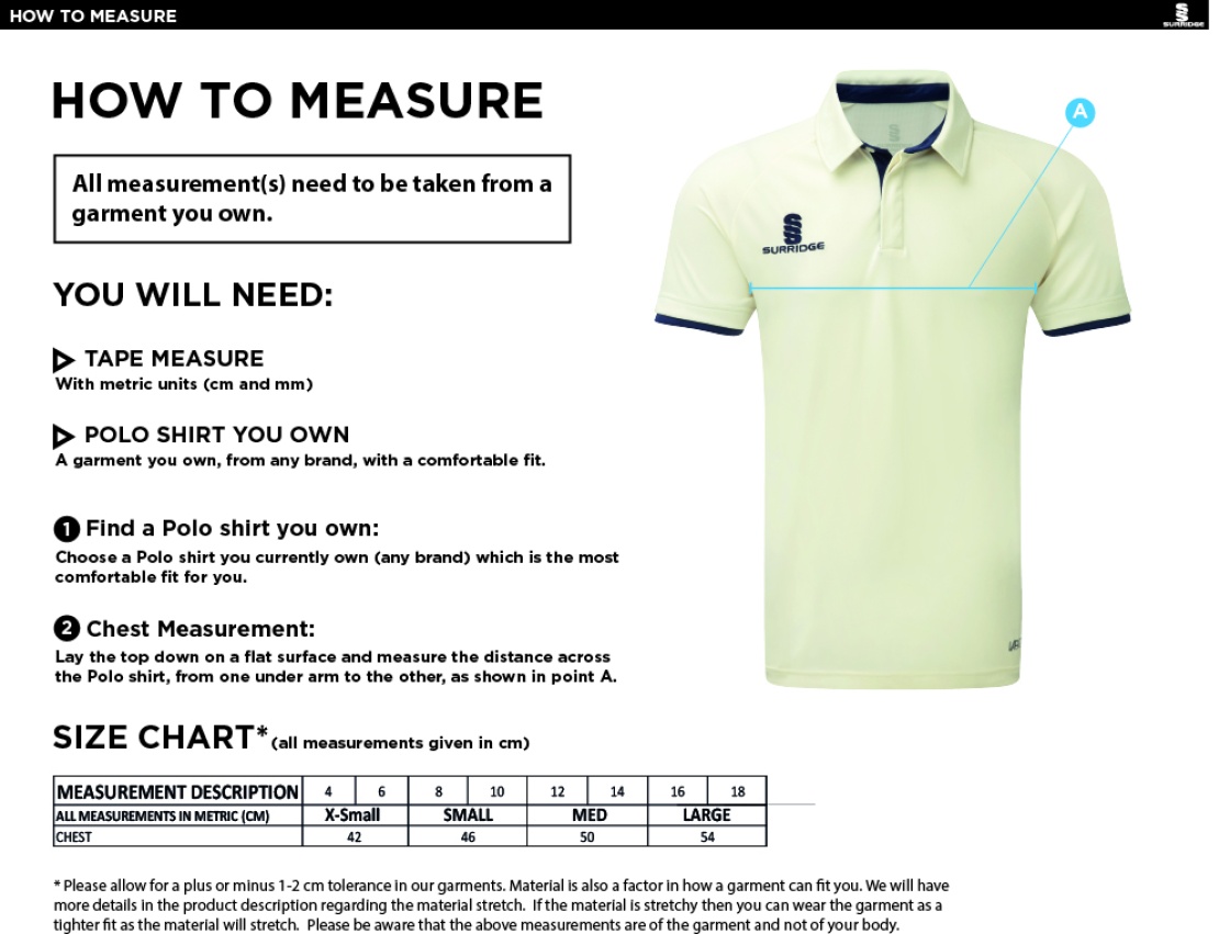 HSBC Dual Cricket Shirt Short Sleeve Womens - Size Guide