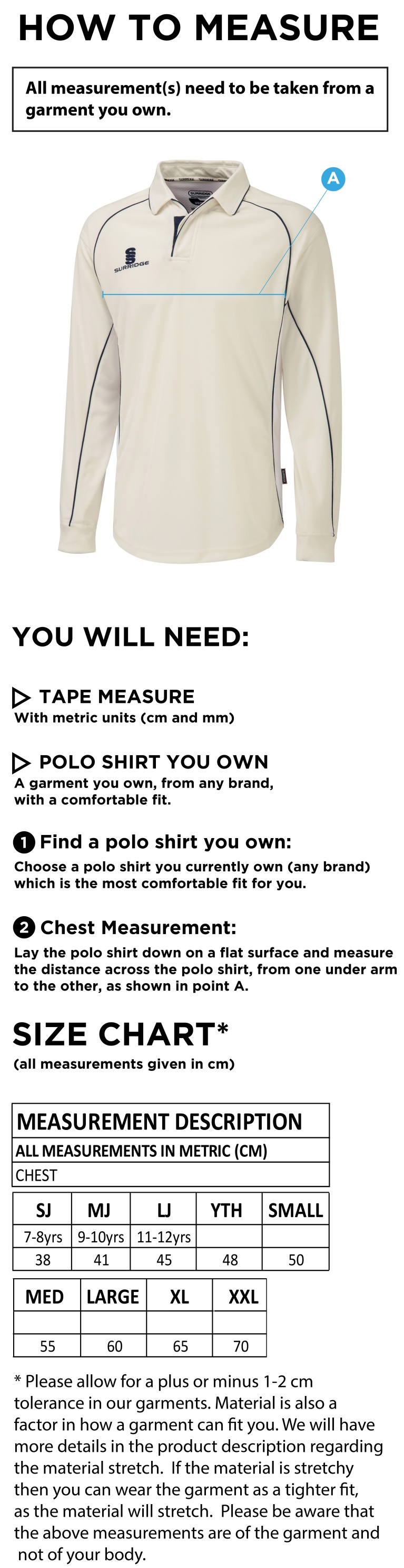 HSBC - Premier Long Sleeve Shirt - Size Guide