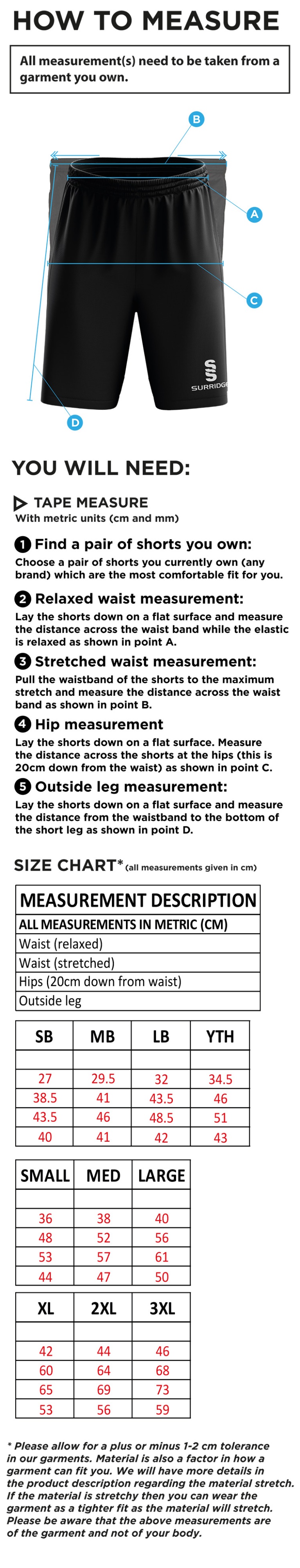 HSBC - Blade Training Shorts - Size Guide