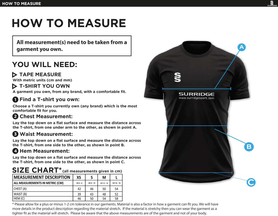 HSBC - Women's Dual Polo Shirt - Size Guide