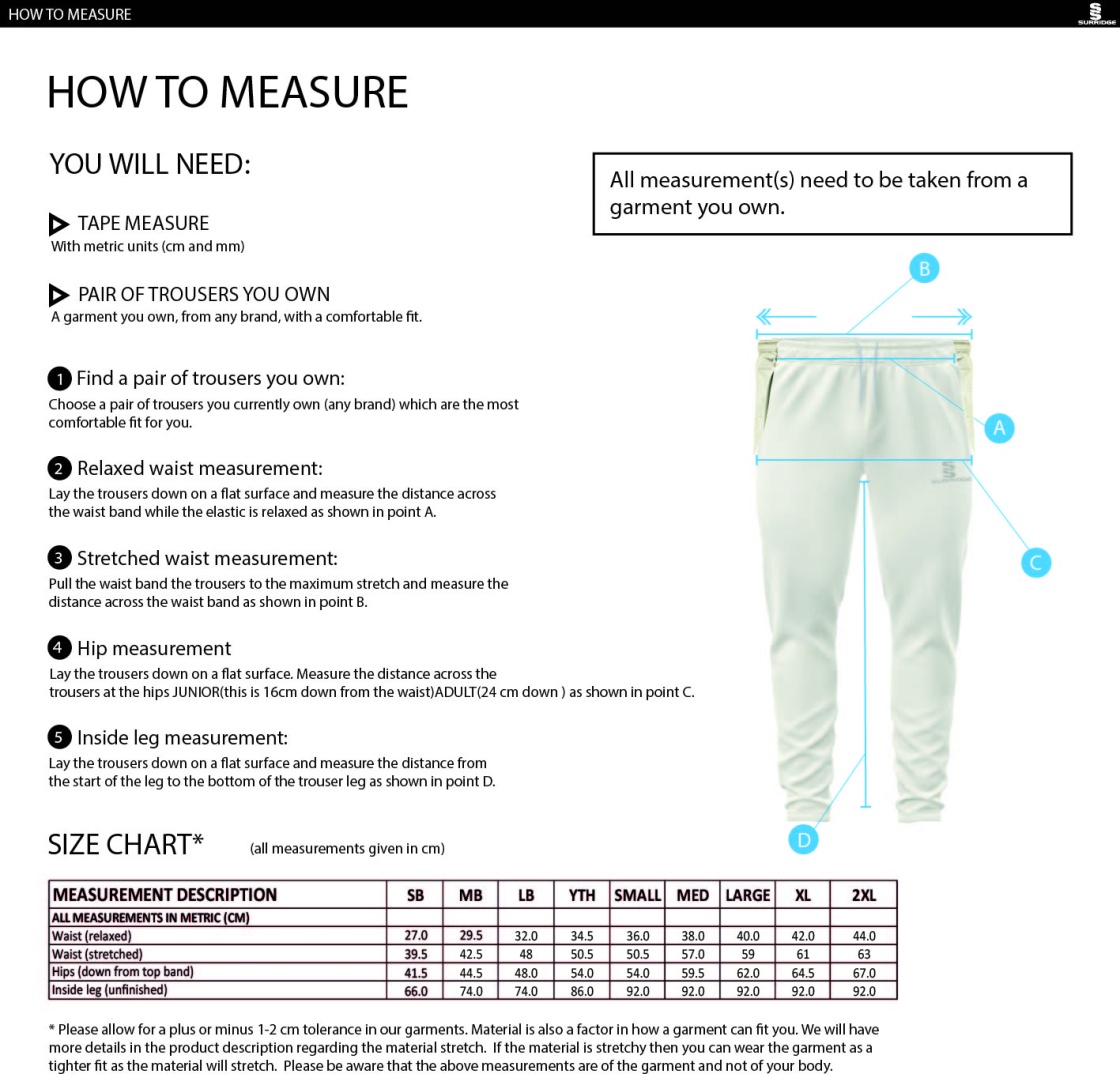 HSBC - Tek Playing Trousers - Size Guide