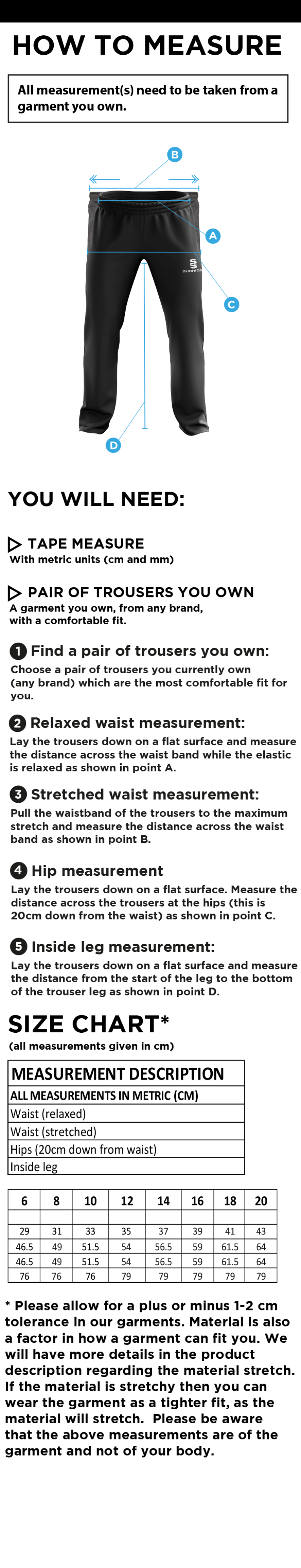 HSBC Classic Tracksuit Pant 3/4 Zip Length Navy Female - Size Guide