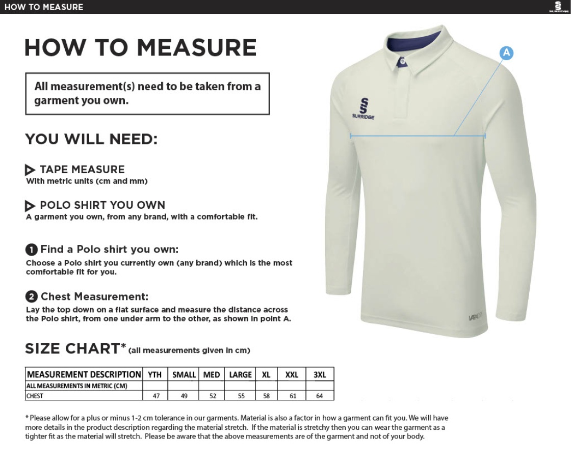 HSBC - Ergo Long Sleeve Shirt - Size Guide