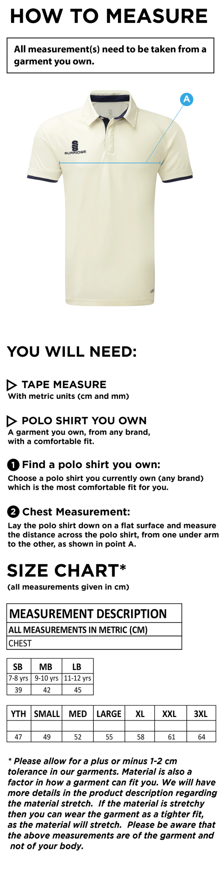 HSBC - Ergo Short Sleeve Shirt - Size Guide