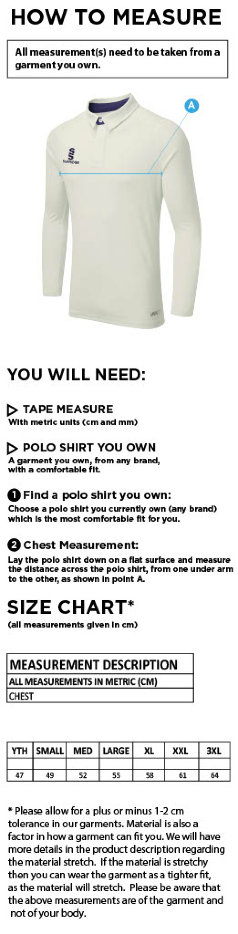 HSBC - Ergo Long Sleeve Shirt - Size Guide