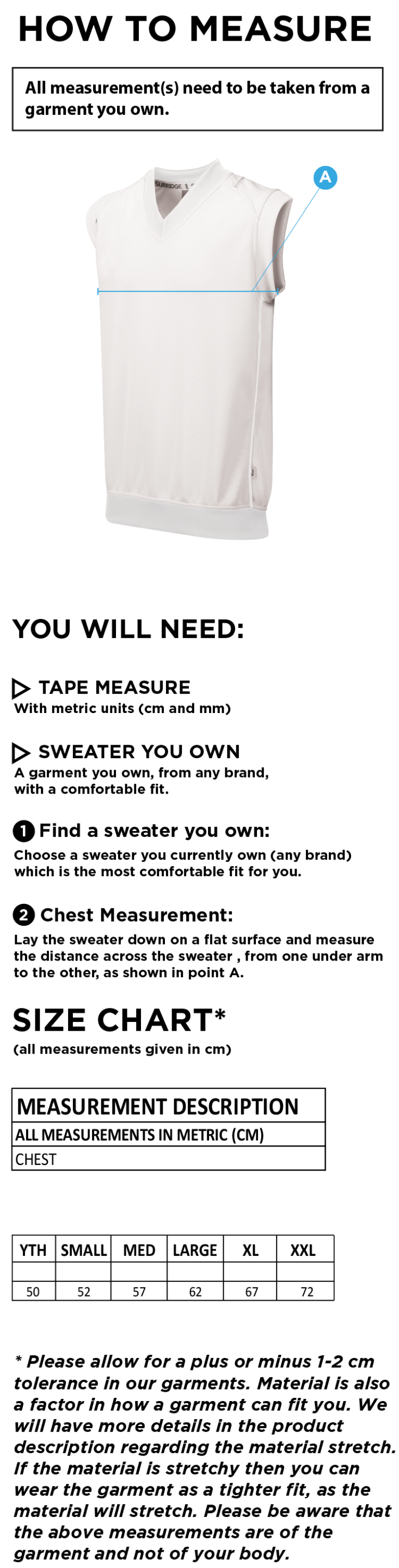 HSBC - Curve Sleeveless Sweater - Size Guide
