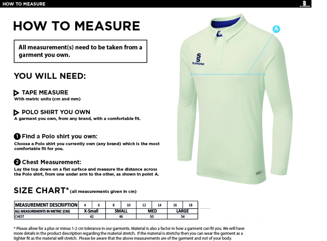 HSBC DUAL LONG SLEEVE CRICKET SHIRT (WOMENS)-Ivory - Size Guide
