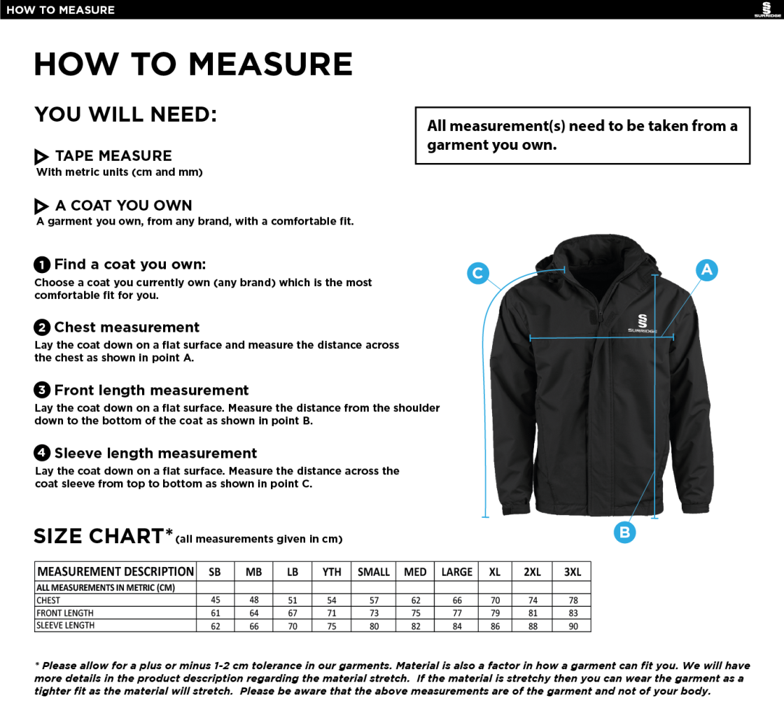 HSBC - Fleeced Line Jacket - Size Guide