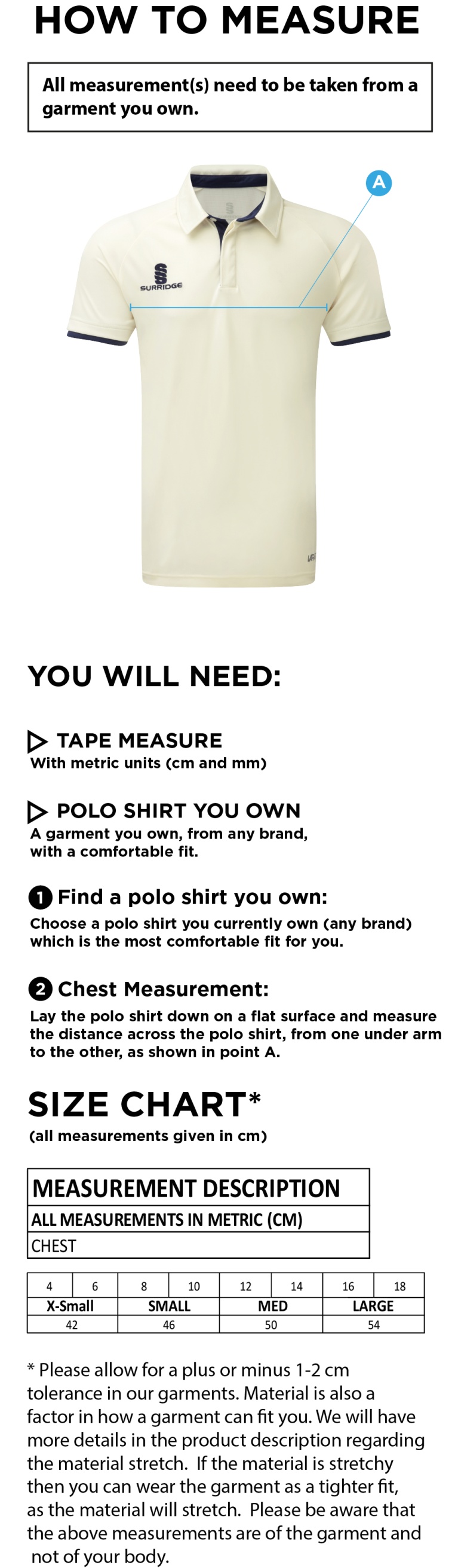 HSBC Dual Cricket Shirt Short Sleeve Womens - Size Guide