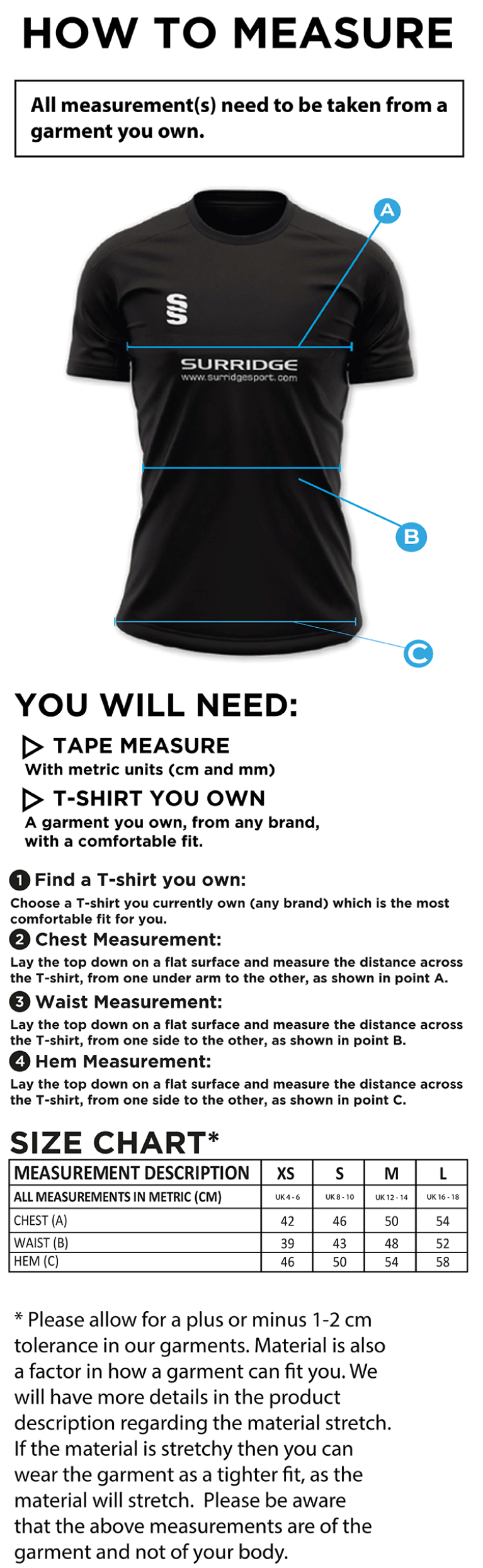 HSBC - Women's Dual Polo Shirt - Size Guide