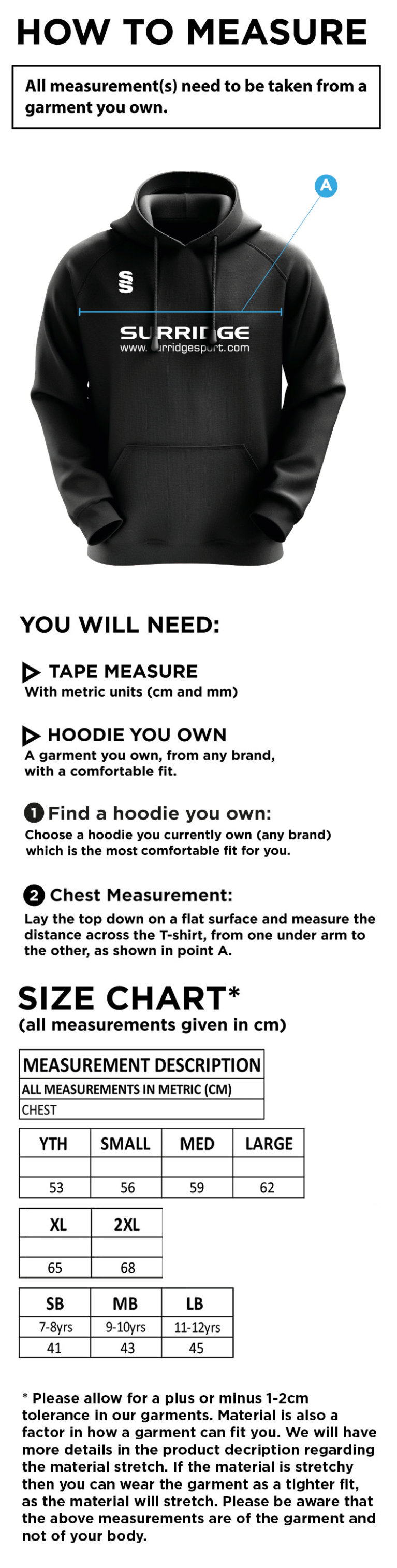 HSBC - Blade Hoody - Size Guide